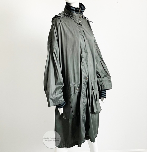 Sonia Rykiel Rain Coat Striped Wool Neck Cuffs HTF - Picture 3 of 14